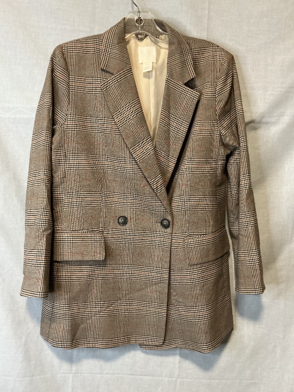 H&M Double Breasted Classic Checkered Blazer Gray Brown Women’s Size 6